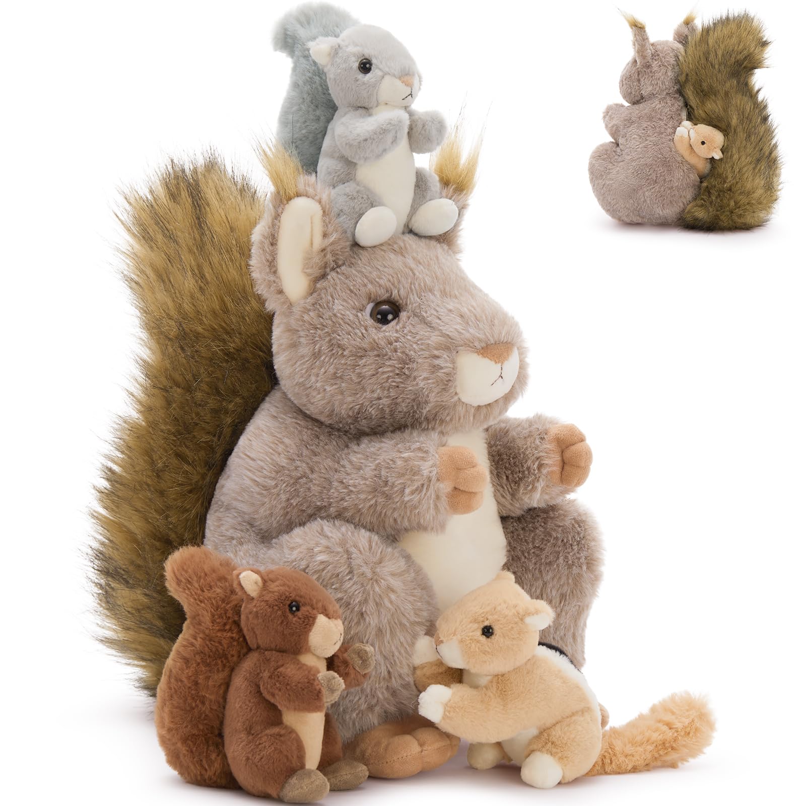 MaoGoLan Big Squirrel Teddy, 35cm Cuddly Fluffy Squirrel plush toys with 3 Babies Inside, Large stuffed Squirrels Soft Toys for kids, Kawaii Plushies present as Birthday Deco โ image 1