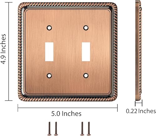Miniatura 10 de Henne Bery Placa decorativa de pared con borde de cuerda, cubierta de tomacorriente (dúplex simple, 2 unidades, cobre antiguo)
