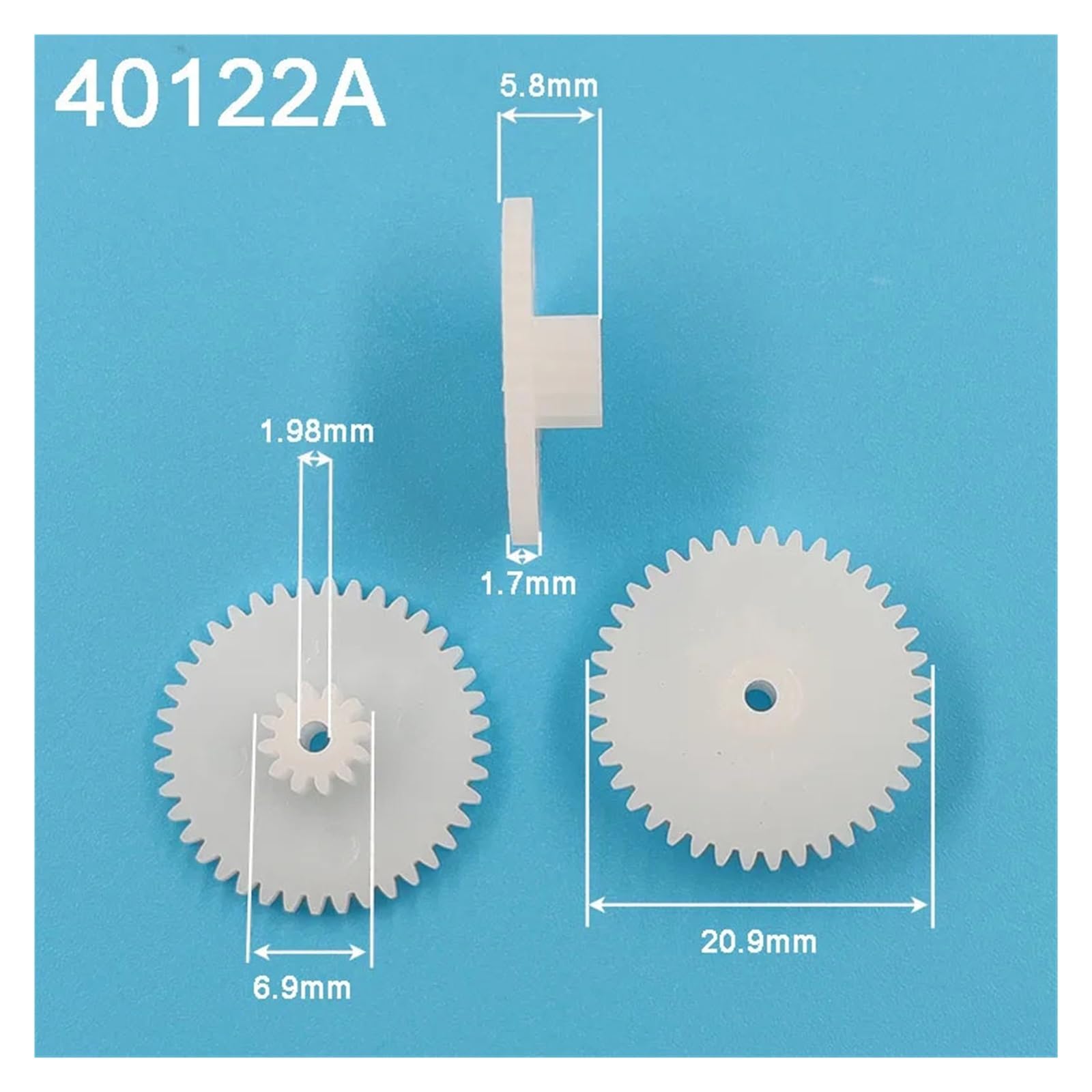 Zahnräder mit Kunststoffwelle 40122A 40122B 0,5 M Zahnräder 21mm Außendurchmesser Kunststoffteile 10 TEILE/LOS(2.13mm)