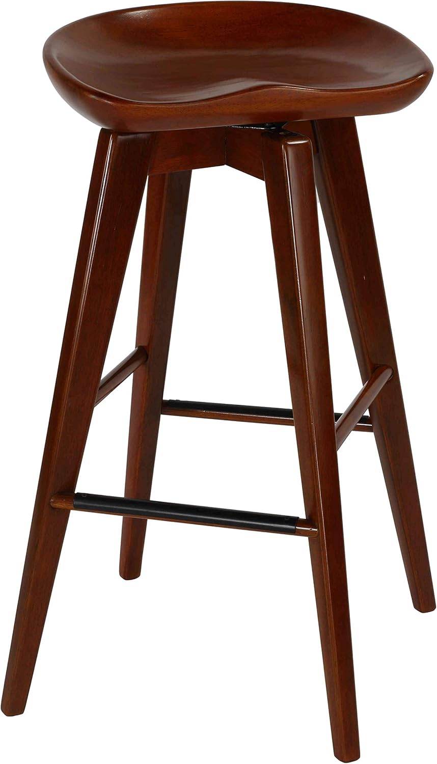 Cortesi Home Tiwi Backless Swivel Barstool in Solid Wood, 29" Walnut