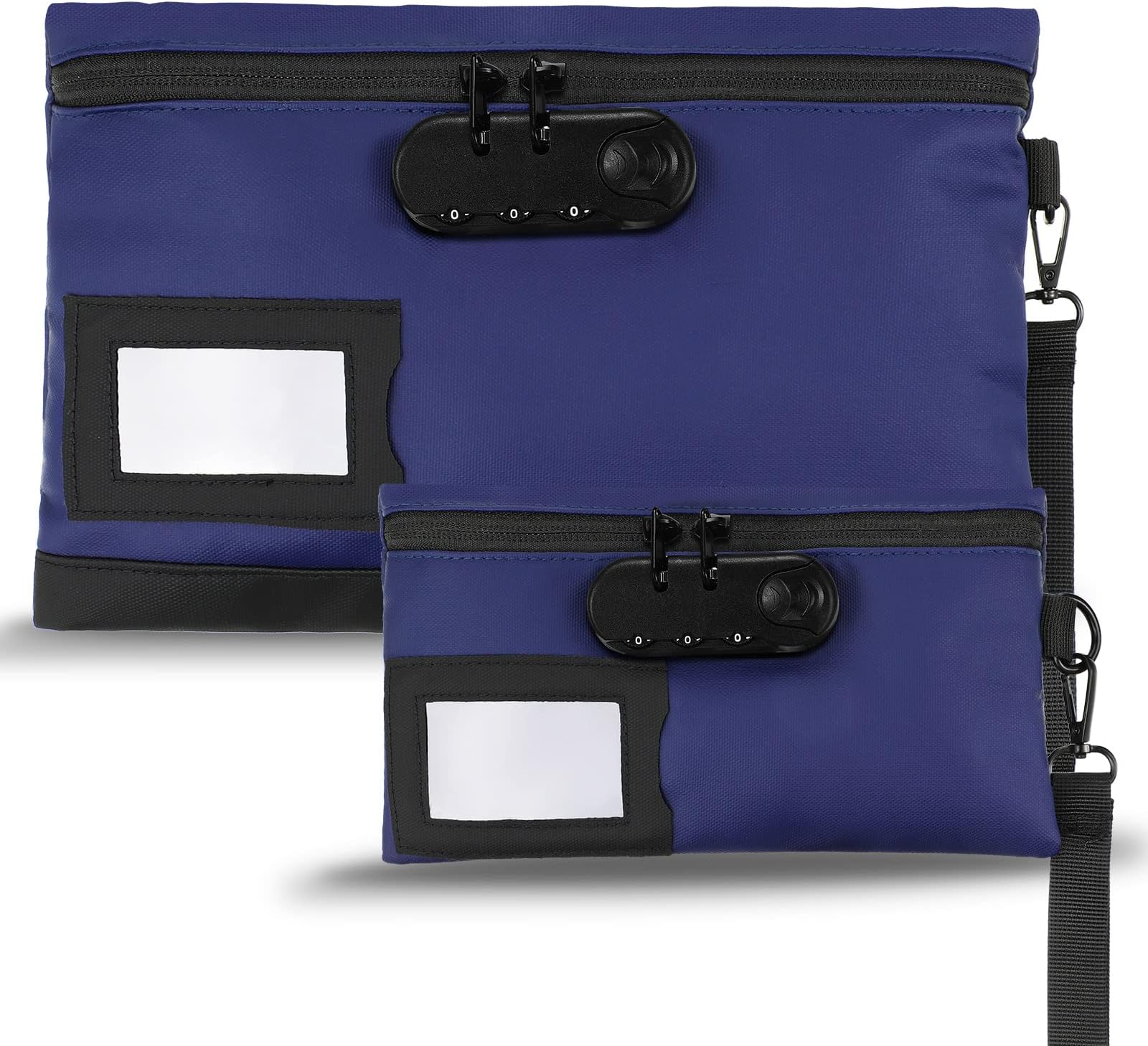 LEIFIDE 2 Pack Money Bags with Lock and Key Locking Pouch Cash Bag Locked Pencil Pouch Bank Bag with Combination Lock for Credit Cards Notary Supplies, 11.8 x 7.9 Inch and 9 x 5.1 Inch (Dark Blue)