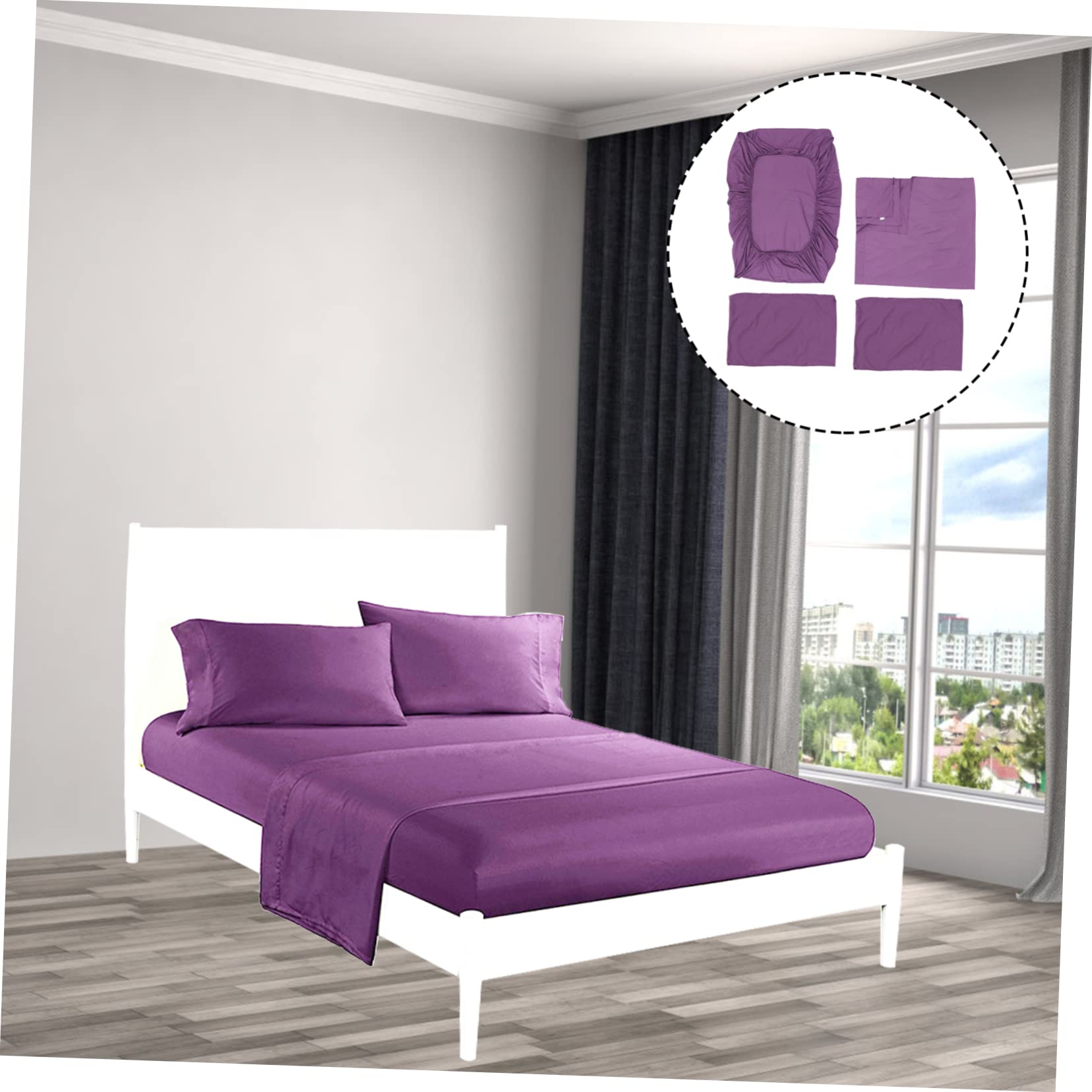 STOBAZA Set Lenzuola da Letto Queen 4 Pezzi, Fibra Chimica, Porpora