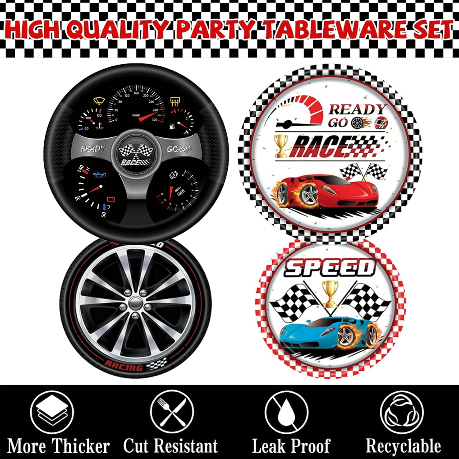 231PCS Cars Birthday Decorations Set Race Car Birthday Party Decorations Kit with Tablecloth, Banner, Plates, Cups, Napkins, Stickers & Slap Bracelets, Car Themed Party Decorations Serves 24