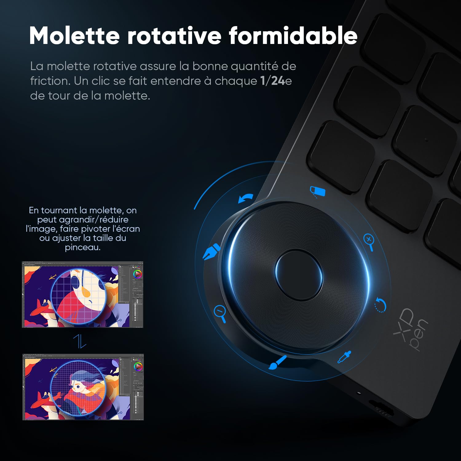 XP-PEN ACK05 Télécommande de Raccourci, Pavé Numérique Clavier sans Fil Portable avec Roulette et 10 Touches (Jusqu’à 40 Raccourcis Customisables), Convient pour Tablettes Graphiques et Ordinateurs