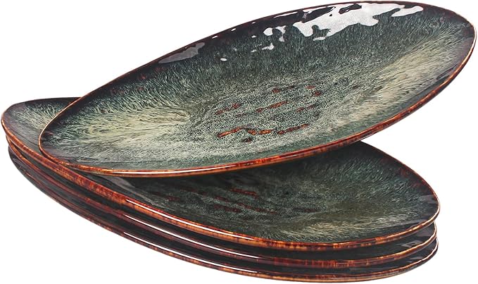 Serving Platter Olives Plate Large Serving Tray, Set of 4, for Entertaining, Porcelain Trays and Platters Sushi Salad Plates Serving Dinnerware Appetizer Serving Tray, Black reaction Glaze