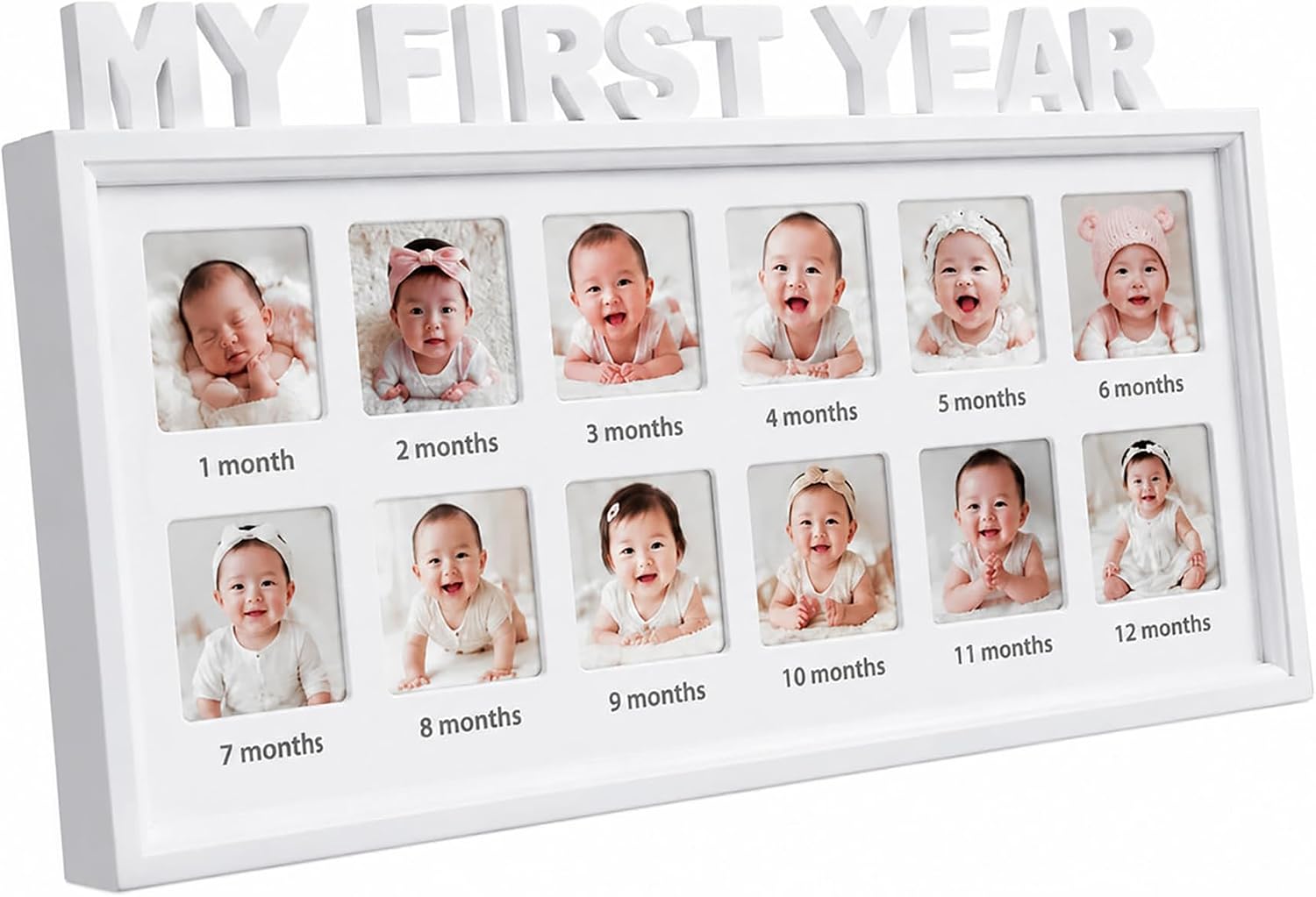 MICKYU My First Year Photo Frame, 12 Month Baby Milestone Display, 16x8 in