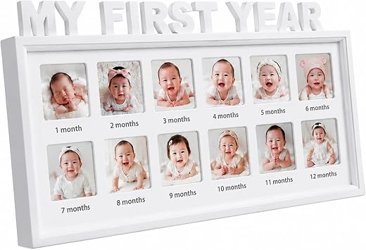 MICKYU My First Year Photo Frame, 12 Month Baby Milestone Display, 16x8 in | baby first year photo frame, 12 month milestone display, nursery memory keepsake, wall or tabletop baby gift