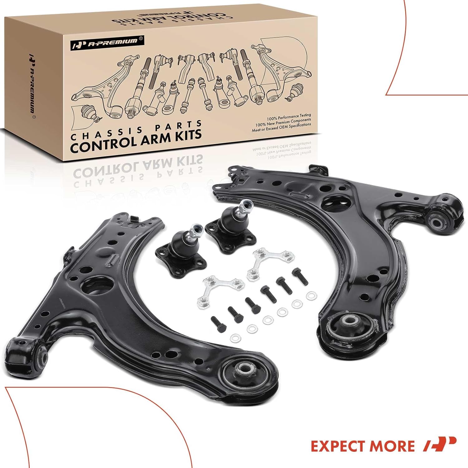 A-Premium Set of 4, Front Lower Control Arm, Lower Ball Joint, Compatible with Volkswagen Jetta 1999-2005, Golf 1999-2006, Beetle 1998-2010