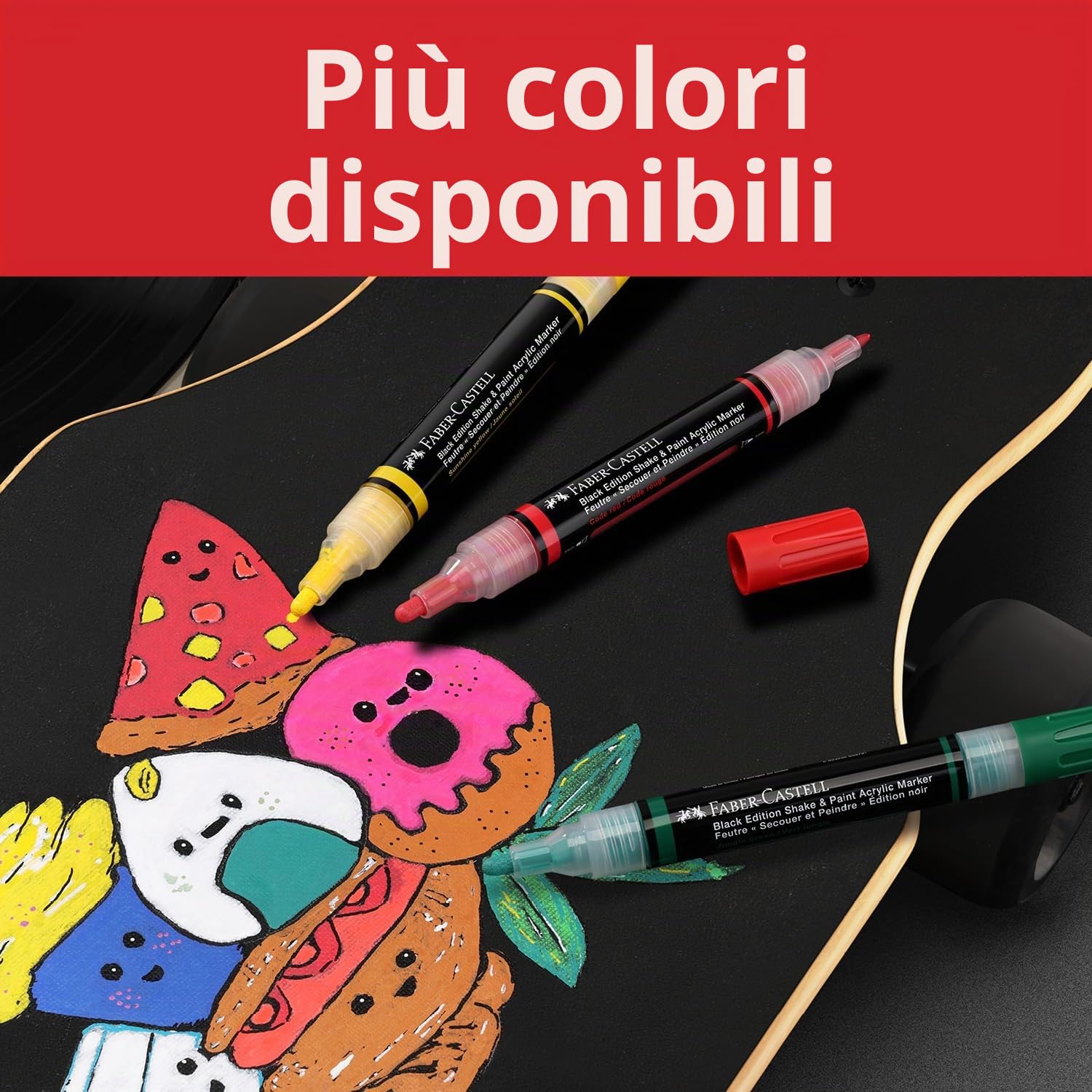 Faber-Castell 285511 Black Edition Shake & Paint Pennarello Acrilico, Pennarello White Moon, Doppia Punta 3Mm E 1Mm, Impermeabile, Colore Vivido E Duraturo