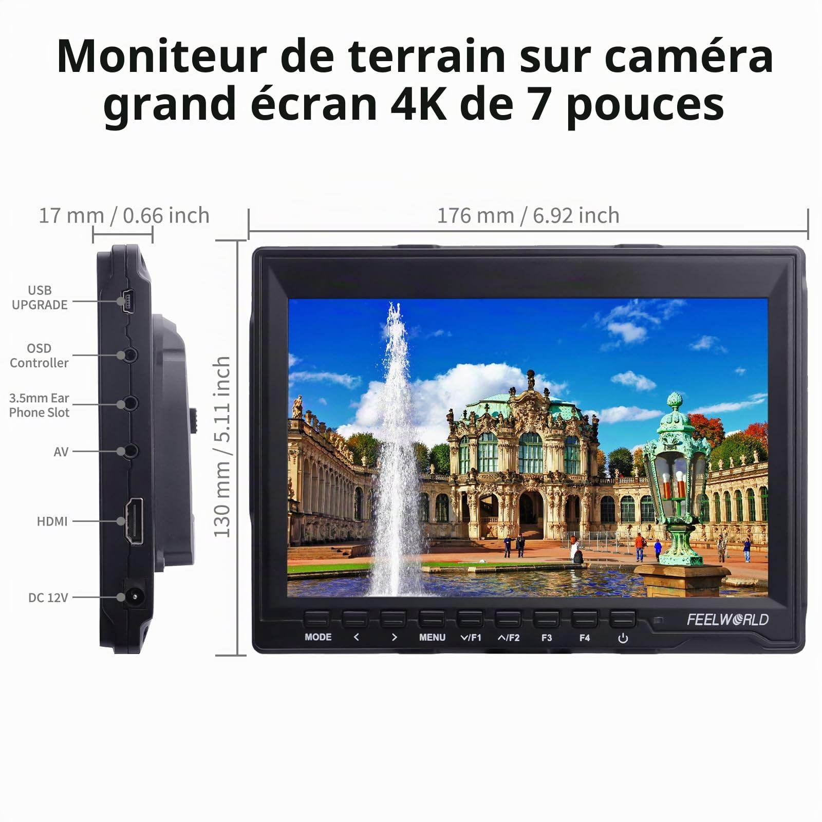 FEELWORLD FW759 7 Pouces Moniteur de Terrain,Moniteur de Terrain 1280X800 IPS DSLR avec vidéo Entrée HDMI Full HD Focus 4K Sortie Étui de Stockage de la Batterie 2800mAh