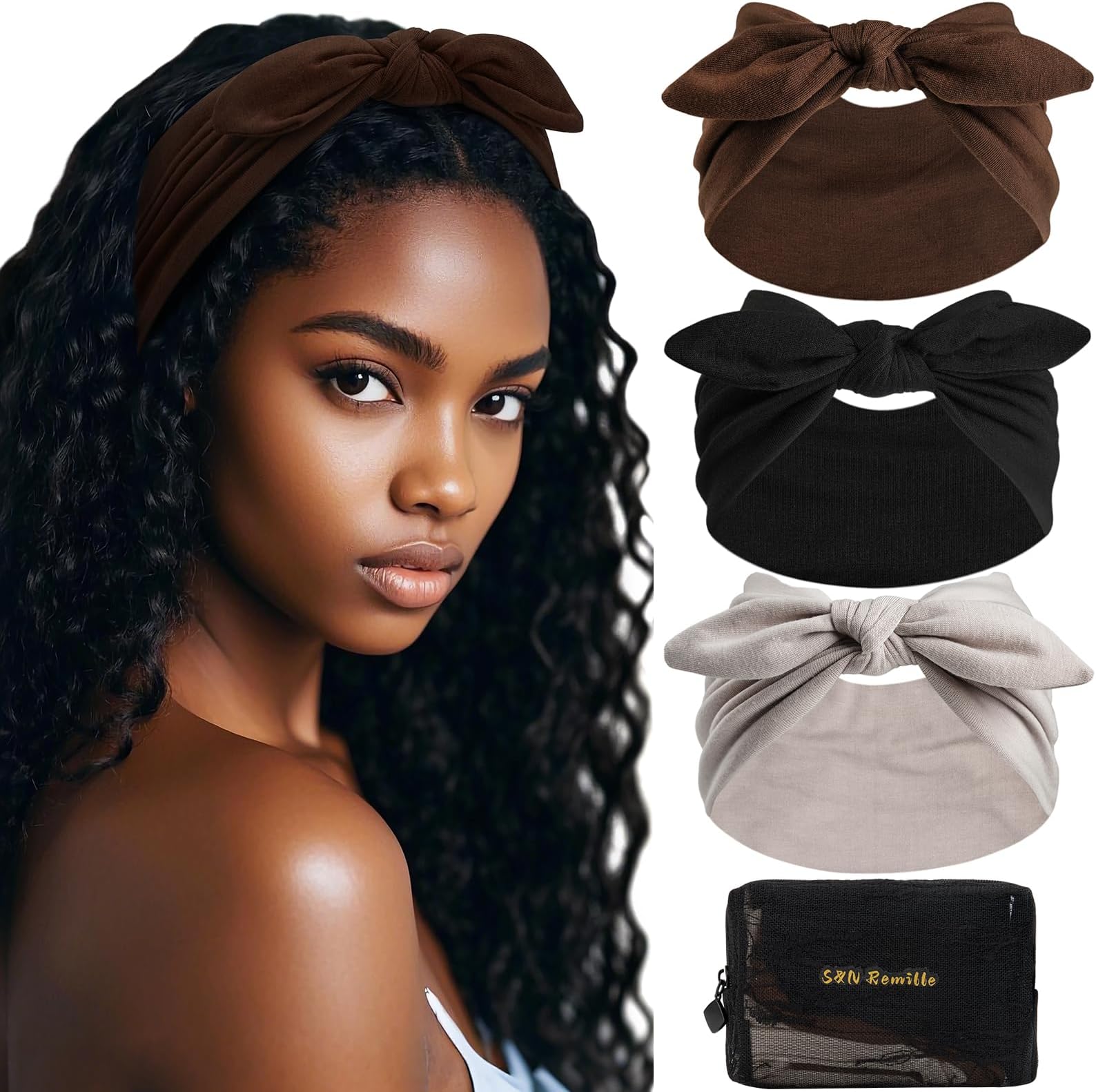 Wide Headbands for Women, Large Hairband, Elastic Non-Slip Headband Twist Knotted Accessories, Yoga Workout Vintage Hair 3 Pack (Multi-colored-1)