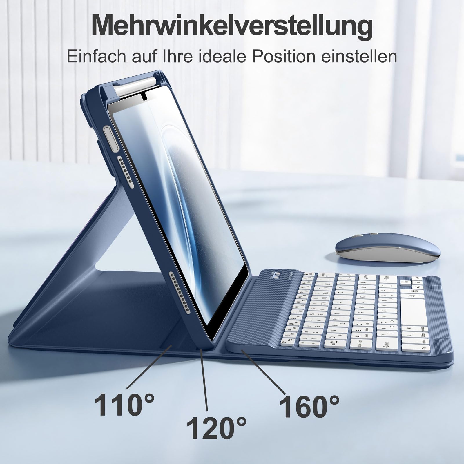 drivego Tastatur Hülle mit Maus for iPad A16 11/10 Generation (11/10.9 Zoll 2025/2022), Bluetooth Magnetisch Beleuchtete Keyboard, Hülle mit Panzerglas Schutzfolie for iPad 11. 10. Gen, Blau Grau