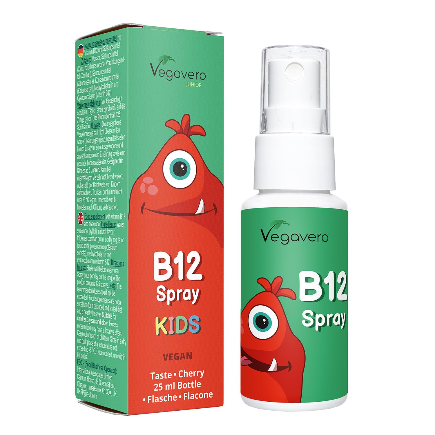 Vitamin B12 for Kids Spray | Natural Cherry Flavour | NO Artificial Additives | Children’s B12 Methylcobalamin & Cyanocobalamin | Natural Xylitol | 4 Months Supply | 125 Sprays | Vegan