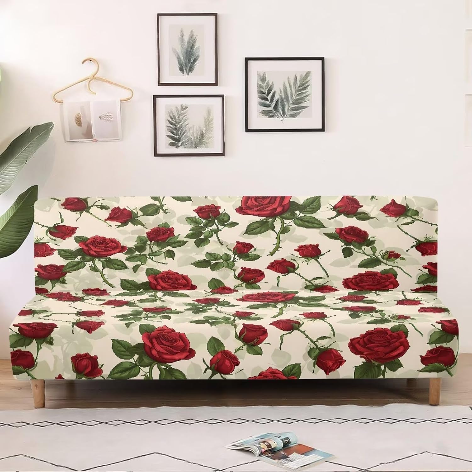 Armless Sofa Couch Loveseat Protector Slipcovers with Elastic Bands, Stretch Futon Covers for Living Room Bedroom Furniture Protector Colorful Hippie Daisy Flowers