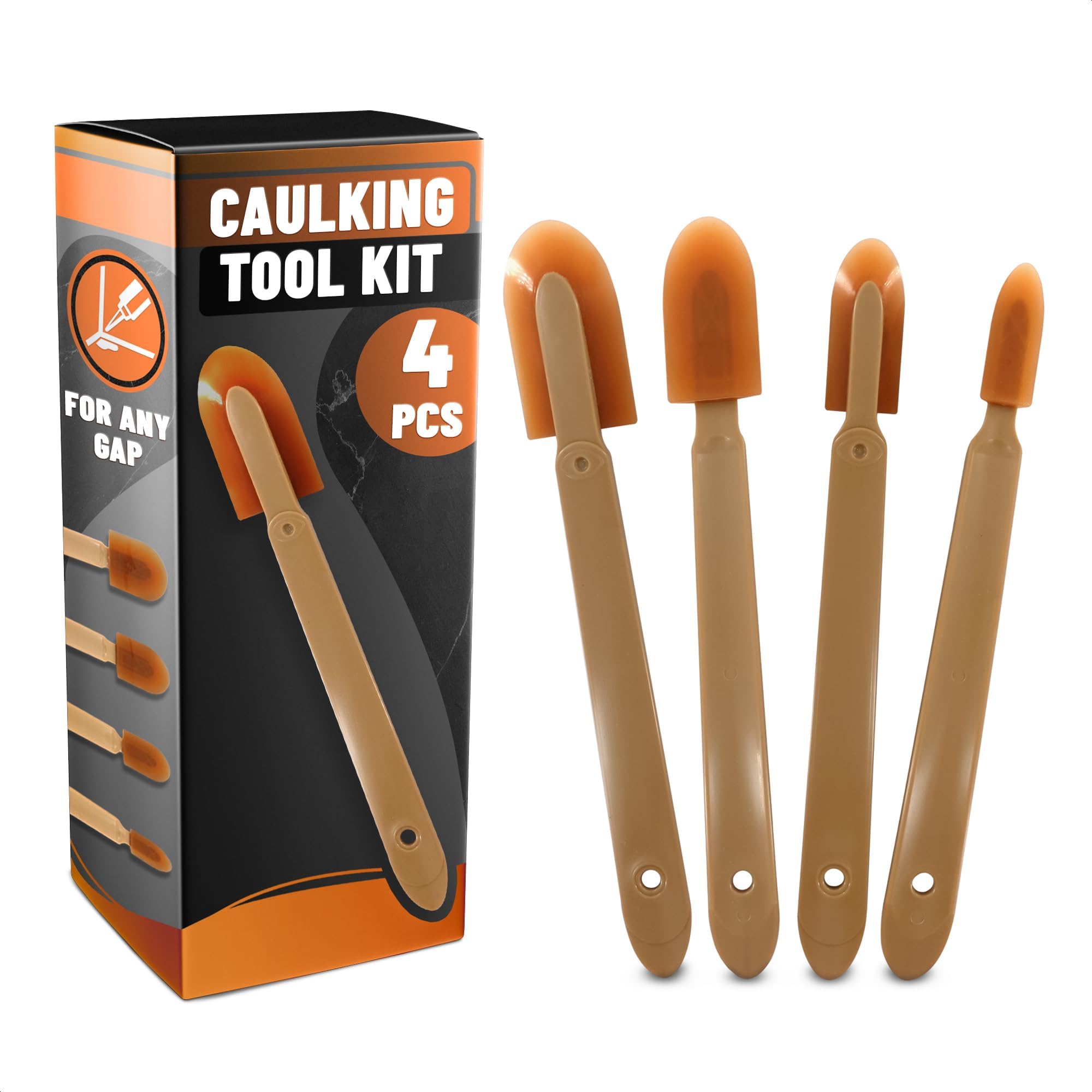 Caulking Tool Kit – 4 Pcs Flexible Silicone Caulk Tool Set, Assorted Sizes Caulking Spatula Set for Smooth Professional Seal Lines – Non-Scratch Finish for Bathroom, Kitchen, Windows Repairs Projects