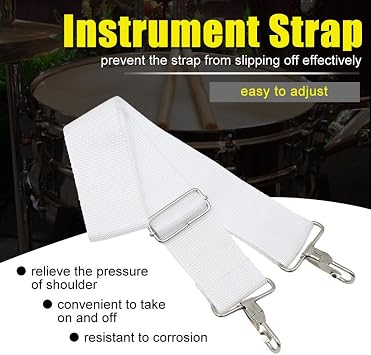 bass drum straps marching band,Snare Drum Strap,Adjustable Drum Shoulder Sling Strap Belt Musical Percussion Instrument Parts White