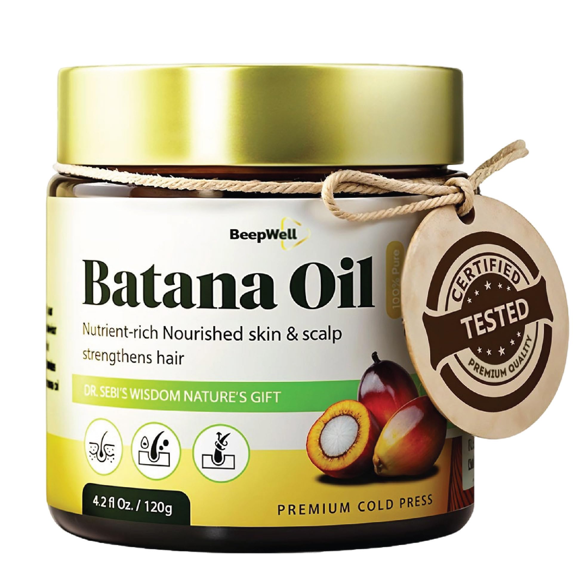 BeepWell Batana Oil for Hair Growth, Dr. Sebi Pure Batana Oil from Honduras- Unrefined Raw Hair Oil Prevents Hair Loss