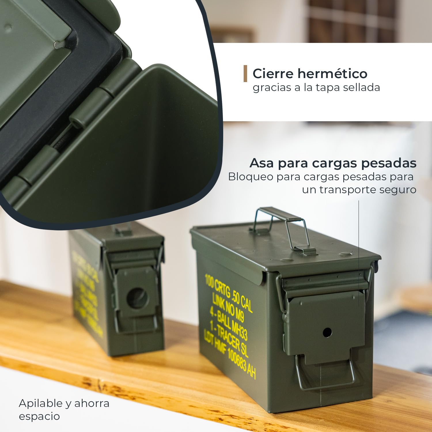HMF 70011 Caja de Munición, US Ammo Box, Caja de Metal, 30 x 19 x 15,5 cm, verde