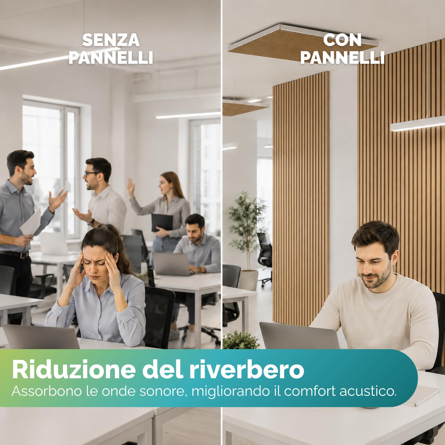 Paluplus Set 2 Pannelli Fonoassorbenti con Doghe Effetto Legno, Misura 120x60 cm - 1,44 ㎡, Pannello 3D Spessore da 2,1 cm, Rivestimento Acustico Decorativo per Pareti e Soffitti -4540M -11 (Beige)