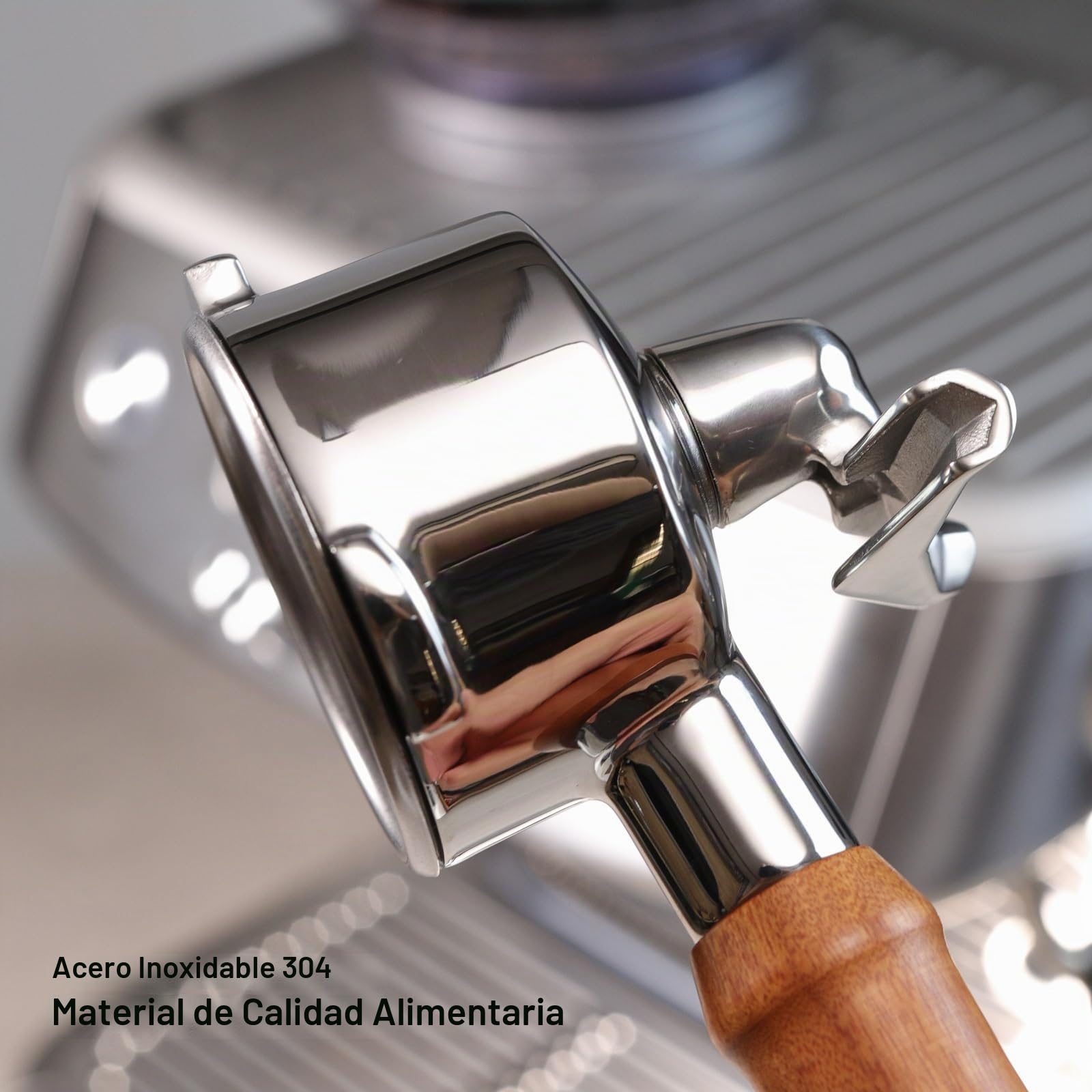 CAPFEI Portafiltro 54 mm doble caño para Sage/Breville Barista BES 870/878/880 cesta de filtro con madera de nogal y portafiltros de acero inoxidable