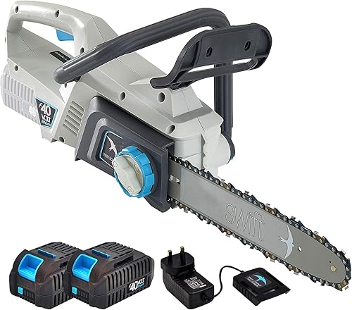 Redback Motosierra eléctrica ligera de iones de litio de 12 pulgadas y 40 voltios con batería de 2.0 Ah y cargador