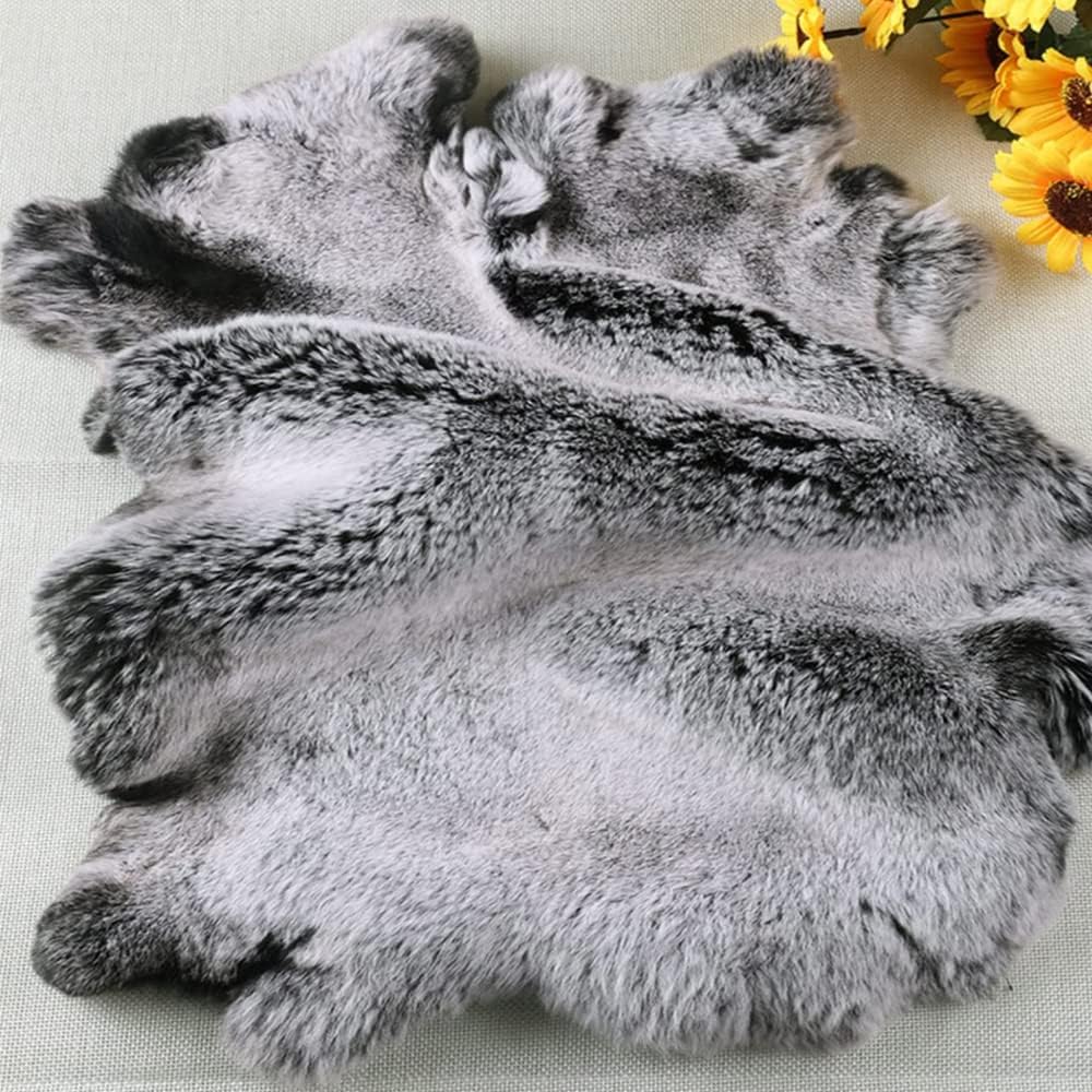 Huichenxing2021FURSTORENatural Tanned Real Rex Rabbit Fur Pelt Animal Skin Hide Craft Grade Sewing Quality Leather White Tip On Black,About 16.5'' by 10.2''