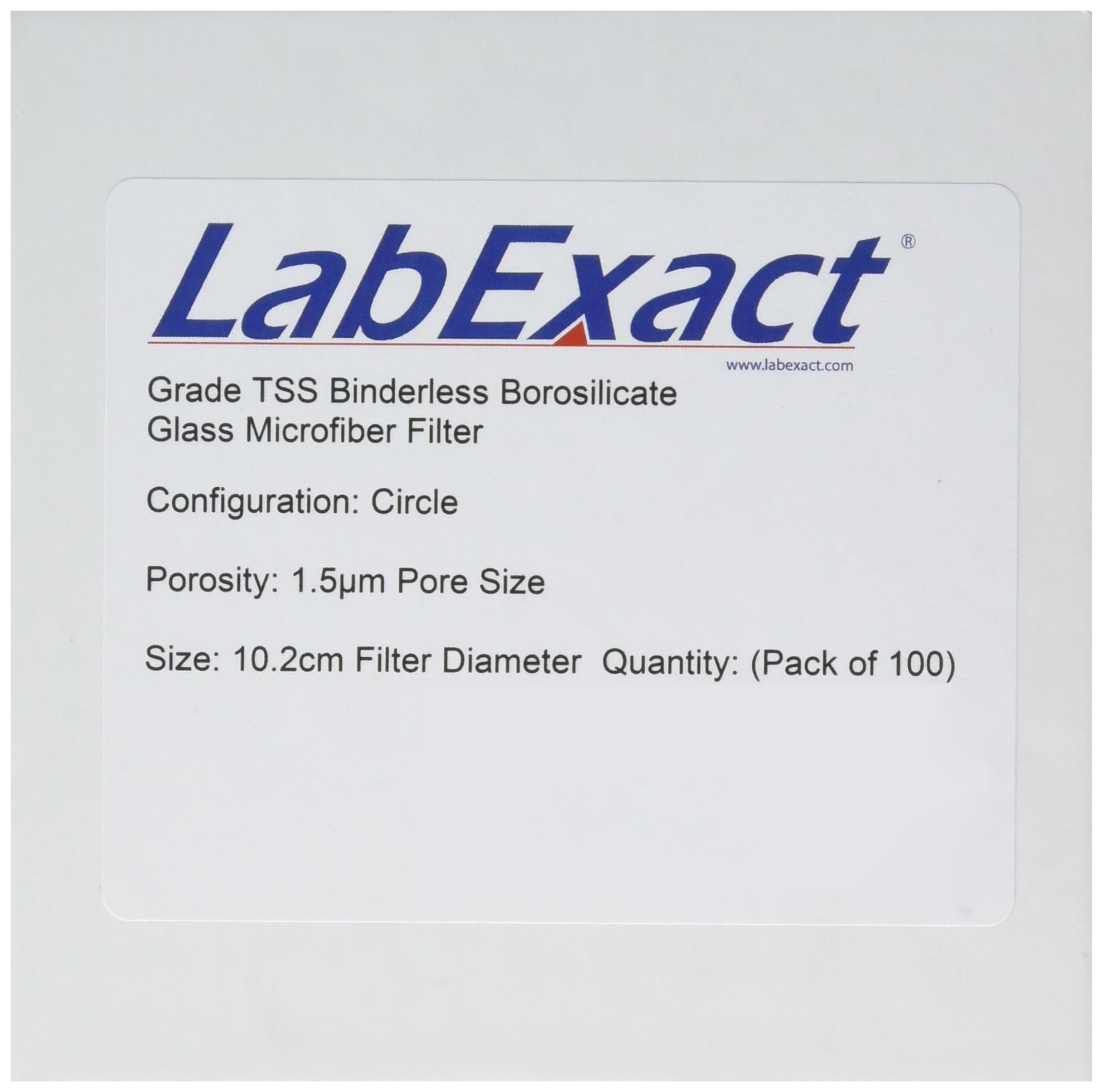 LabExact 1200559 Grade TSS Glass Microfiber Filter, Binderless Borosilicate Glass, 1.5µm, 10.2cm (Pack of 100)