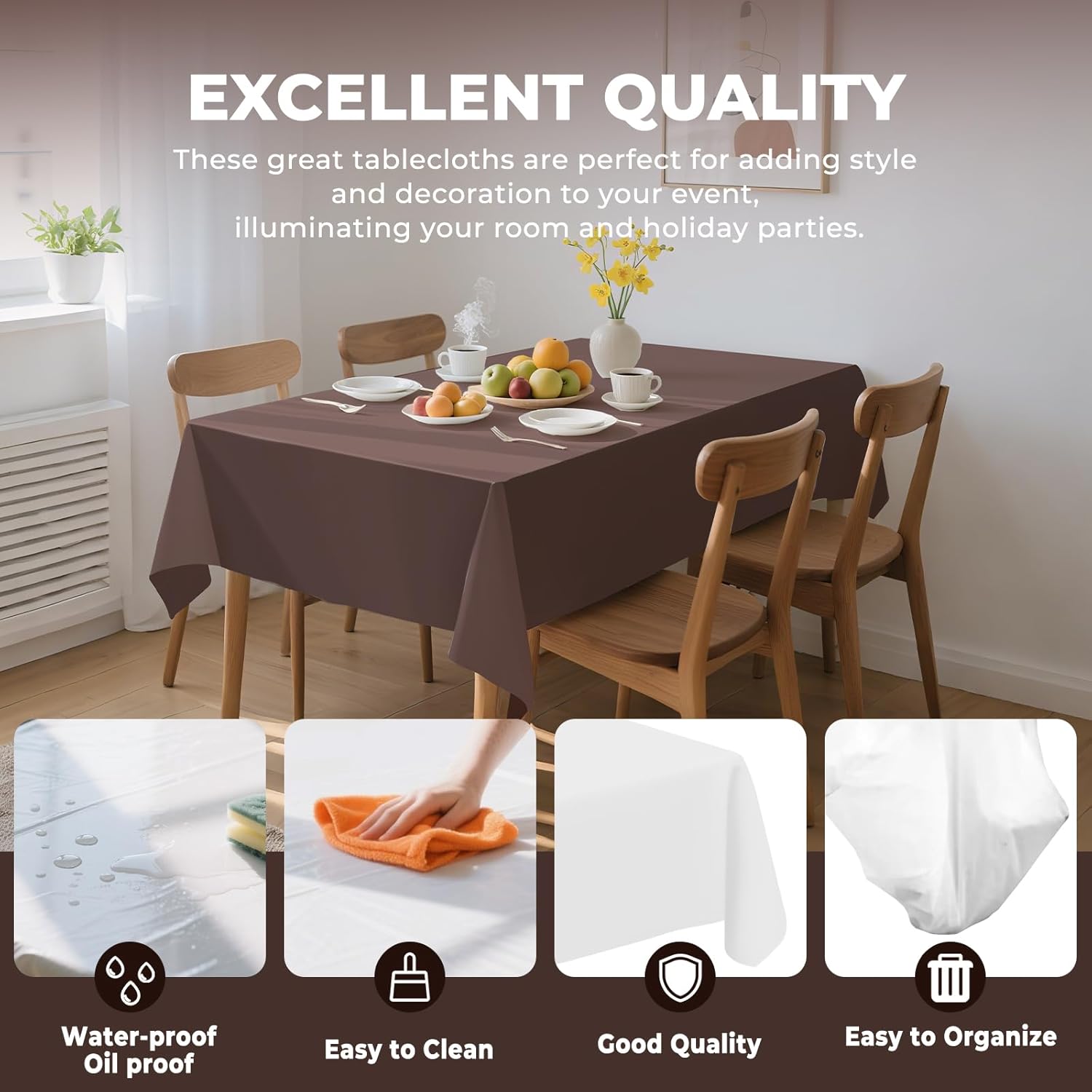 54 Inch X 100 Feet Plastic Table Cover Roll Premium Disposable Plastic Tablecloth for All Type/Shape Tables | Picnic, Party, Banquet, Birthdays, Weddings (Brown, 54 Inch X 100 Feet) - Image 3