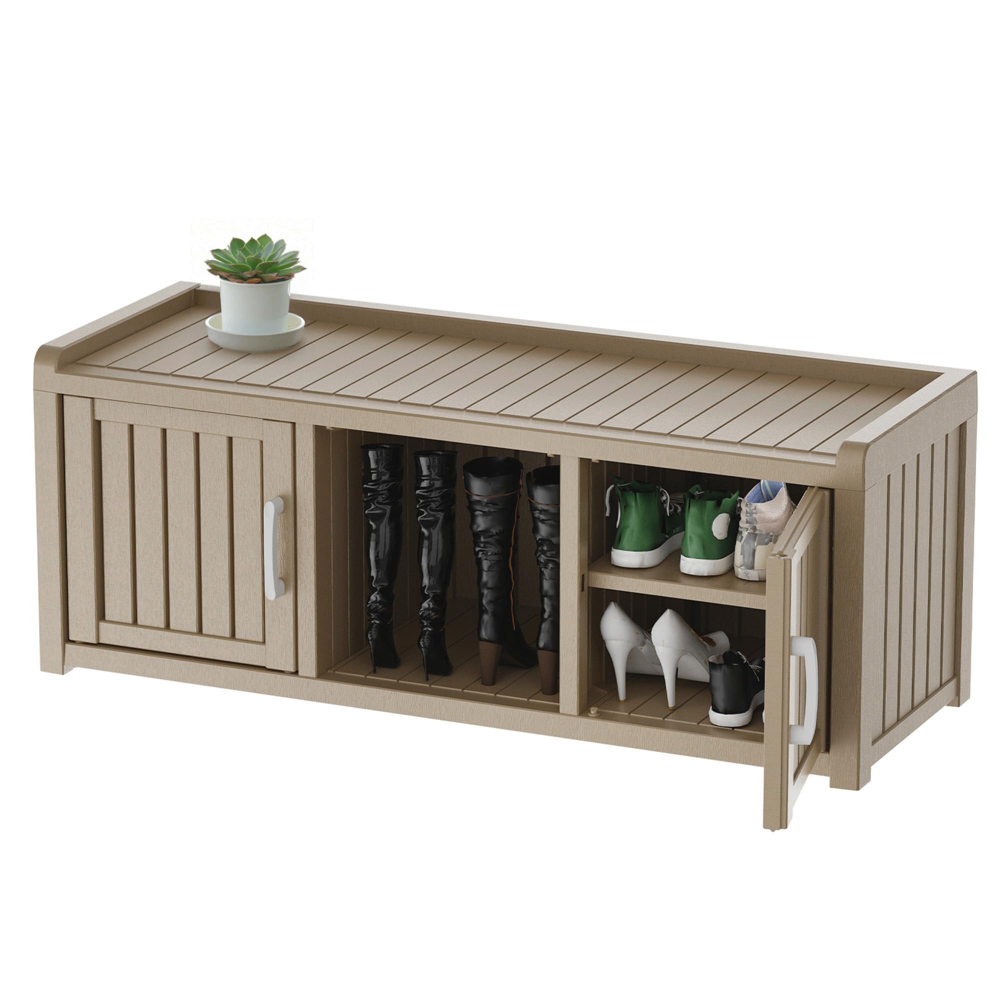 EasyUp Shoe Bench Waterproof,Resin Shoe Cabinet,Outdoor Storage,Industrial Hallway Bench with Adjustable Shelves for Entryway,Living Room,Bedroom(
