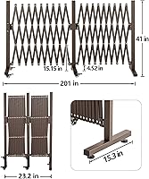 Vista 7 de TECSPACE Valla de jardín expandible de aluminio, puerta de barricada portátil con ruedas, valla retráctil ajustable, barrera de seguridad de Marrón