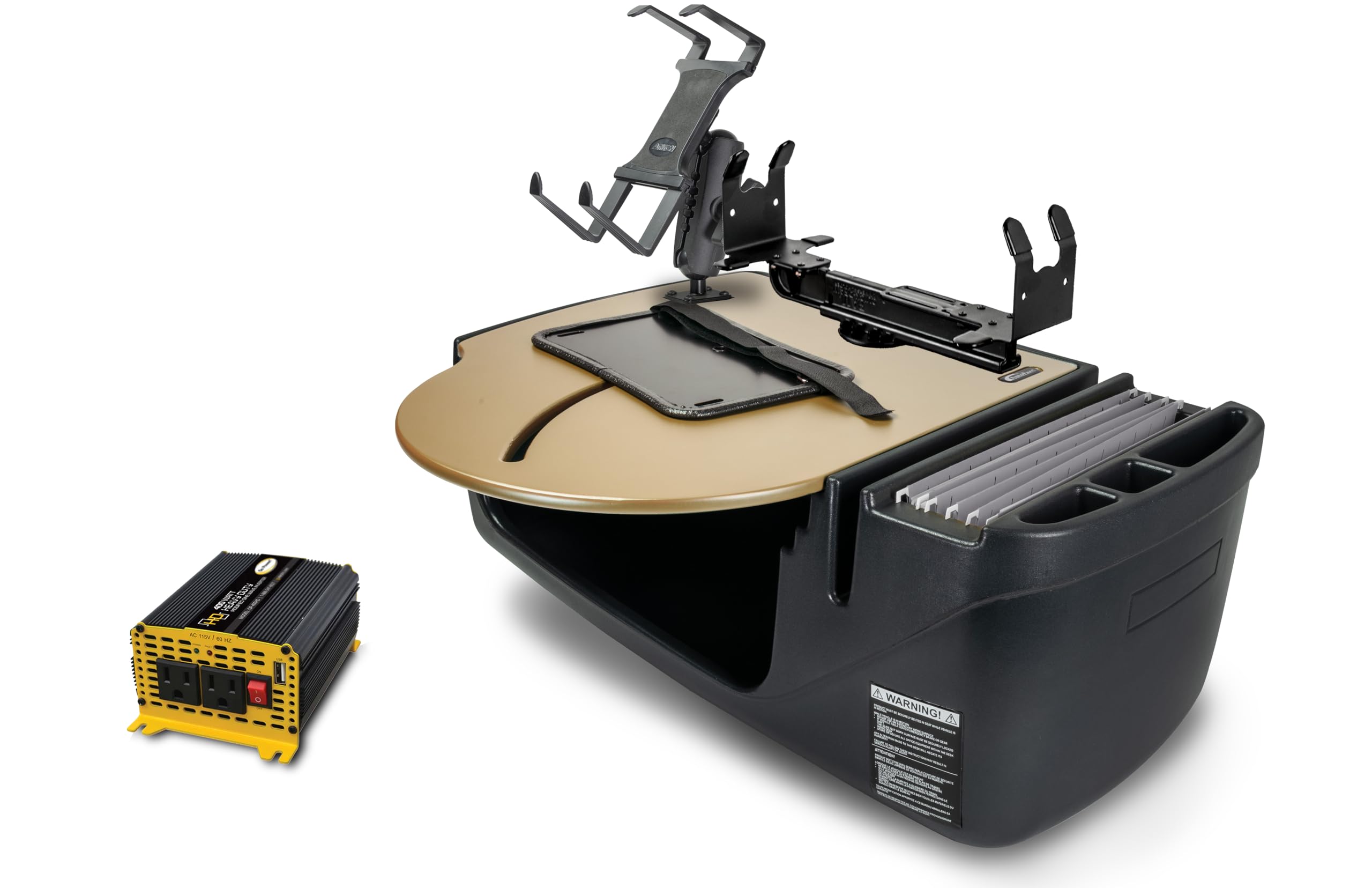 AutoExec Roadmaster - Scrivania da Auto per postazione di Lavoro e Ufficio Mobile, Modello Mojave, con invertitore di Potenza da 400 Watt, Supporto per Tablet e Supporto Stampante