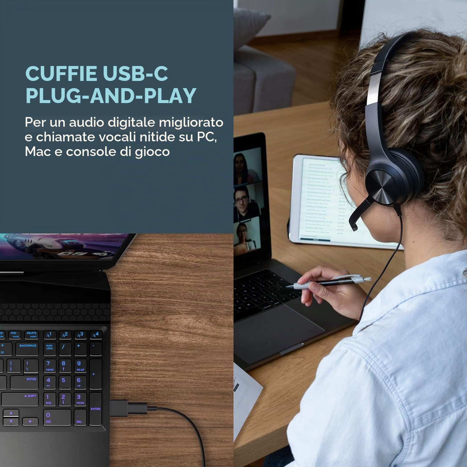 CREATIVE Cuffie on-ear Chat USB con microfono antirumore con SmartComms Kit, controllo della riproduzione e delle chiamate e pulsante di disattivazione microfono, per PC/Mac/console