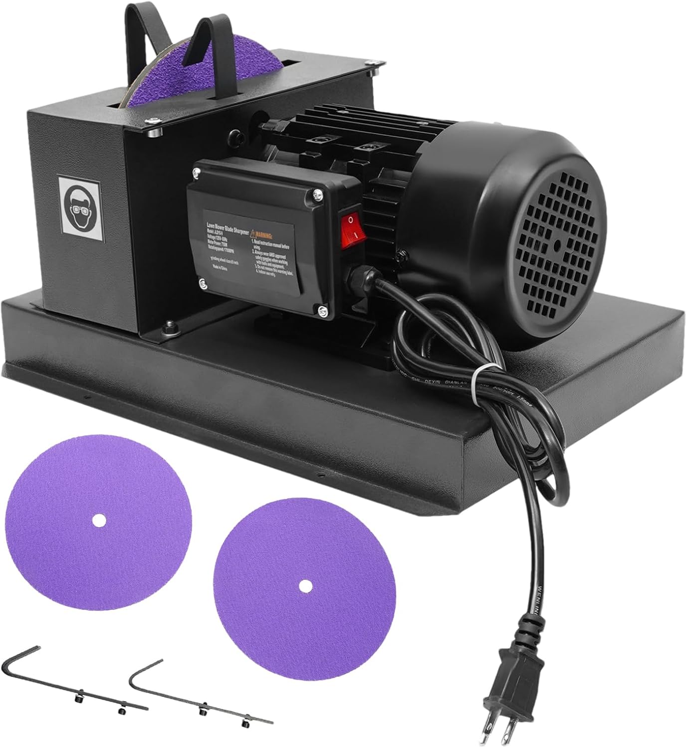 750W Lawn Mower Blade Sharpener 1700 RPM Fast Grind Lawnmower Blade Grinder with 9" Disc Grinding Wheel Powerful Bench Grinder Sharpening Machine for High/Low Lift Blades, Gator Blades, Flat Blades