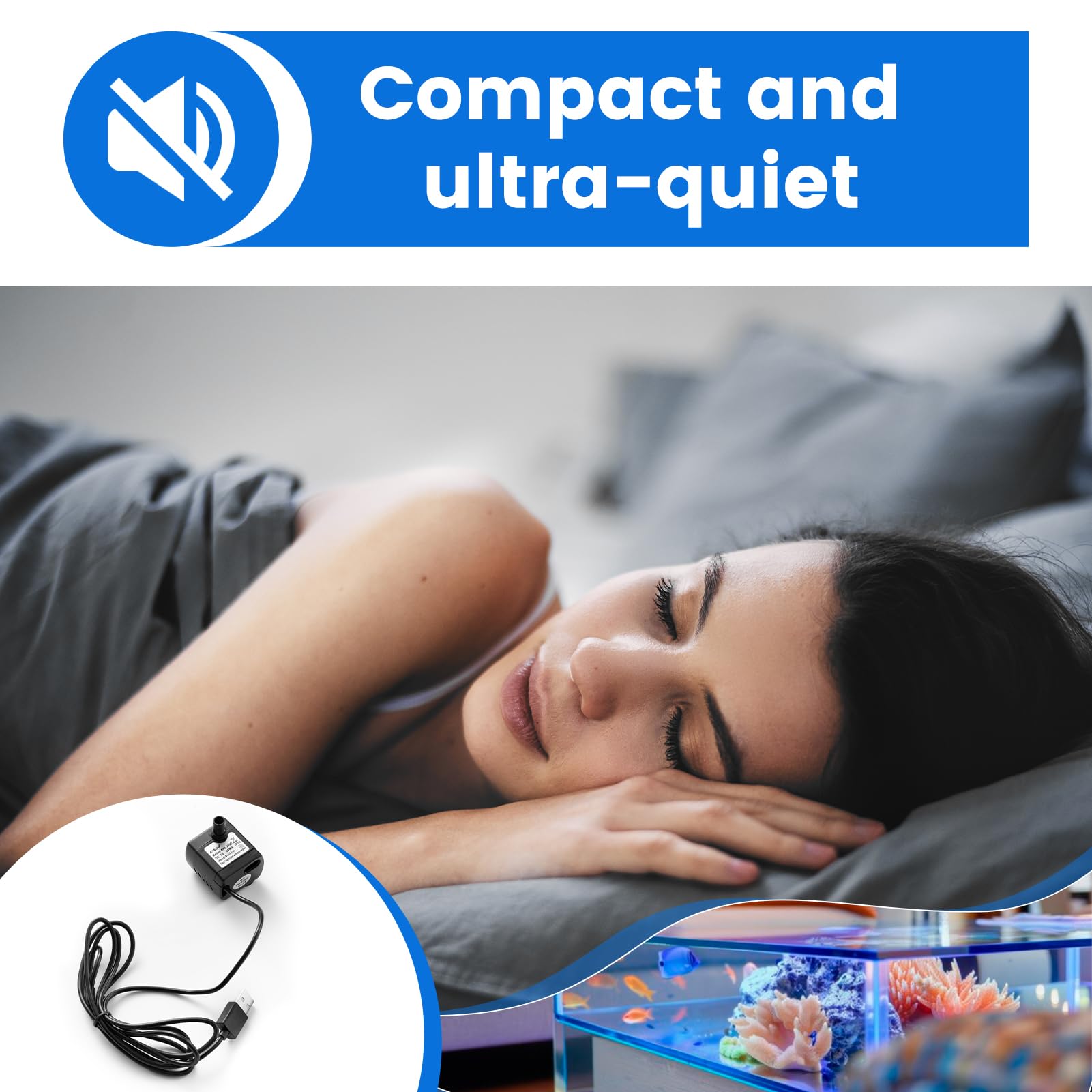 2 Pezzi Mini Pompa Acqua Sommergibile USB, DC 5 V 1 – 3 W 200 L/H Pompa Acqua USB, per Acquari, Fontane da Giardino, Stagni, Impianti Idroponici, Ultra Silenziosa, Portatile con Regolatore di Flusso