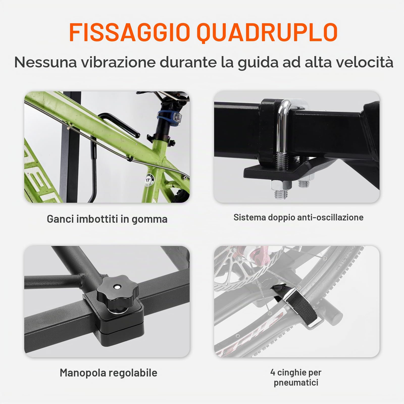 VEVOR Portabici per Attacco su Gancio, Capacità Massima di 160 LBS Attacco Ricevitore da 2 Pollici, Portabiciclette inclinabile e Pieghevole Fino a 5" di Larghezza, per Auto, SUV, Camion, Camper