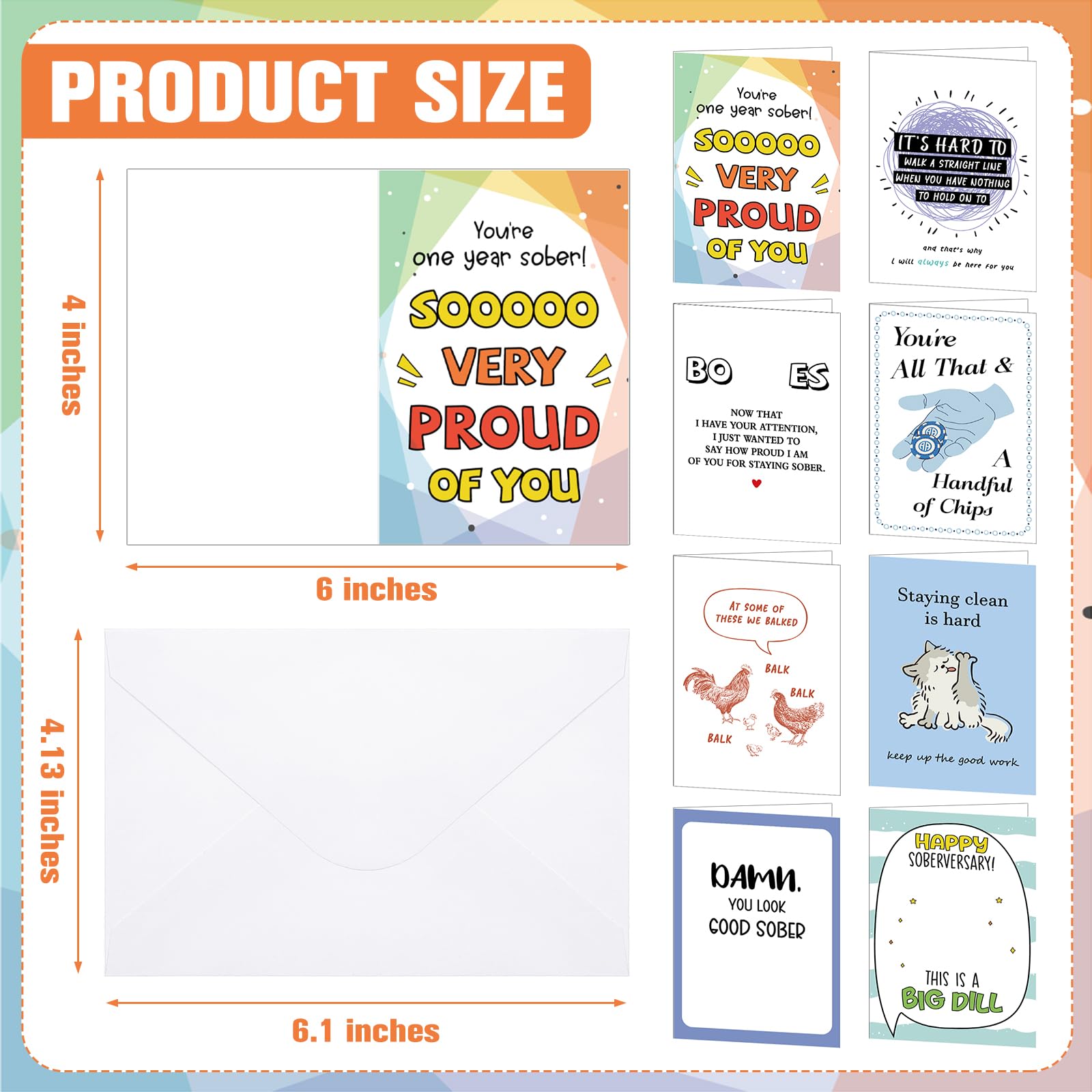 Motiskyy Paquete de 24 tarjetas y sobres divertidos de sobriedad de 4 x 6 pulgadas, regalos de sobriedad, motivación, tarjetas de aniversario sobriedad, tarjeta de cumpleaños para hombres y mujeres,