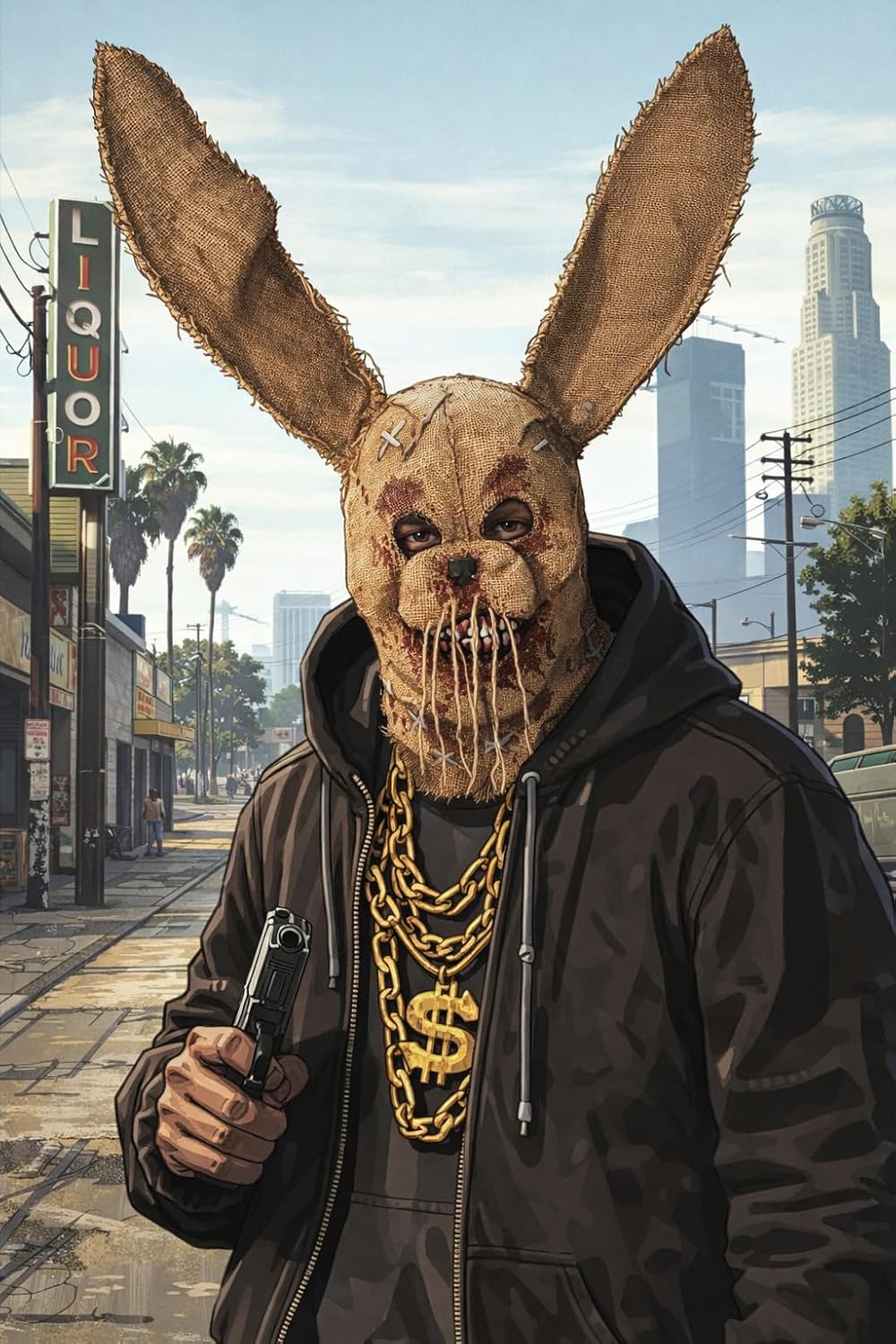 Scary Bunny Scarecrow Mask Burlap Sack Realistic Latex Rabbit Horror Devil Killer Mask Robber for Adult Halloween Cosplay Party