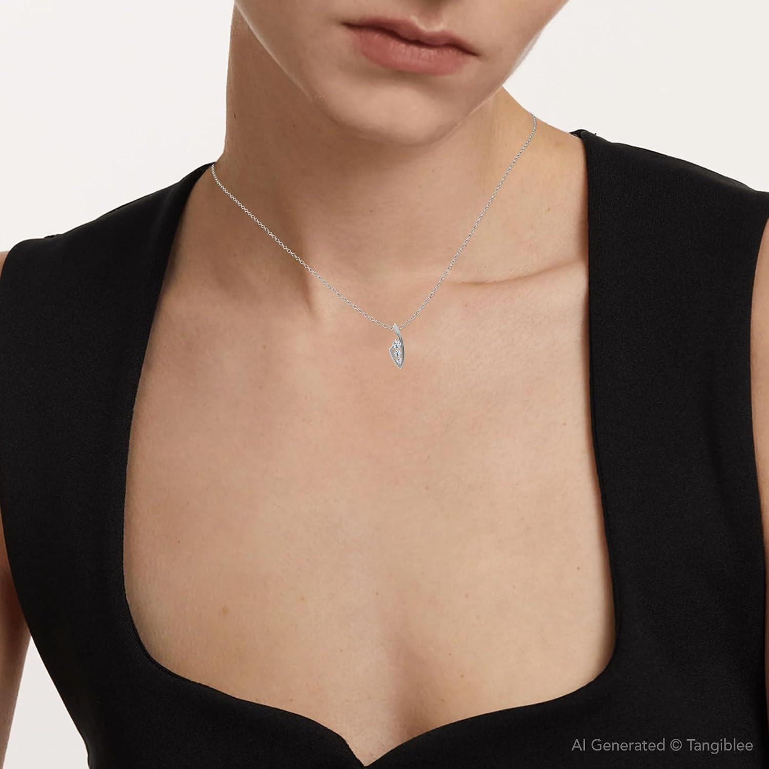 P3 POMPEII3 Pompeii 1/2ct Three Stone Diamond 14k White Gold Pendant Necklace