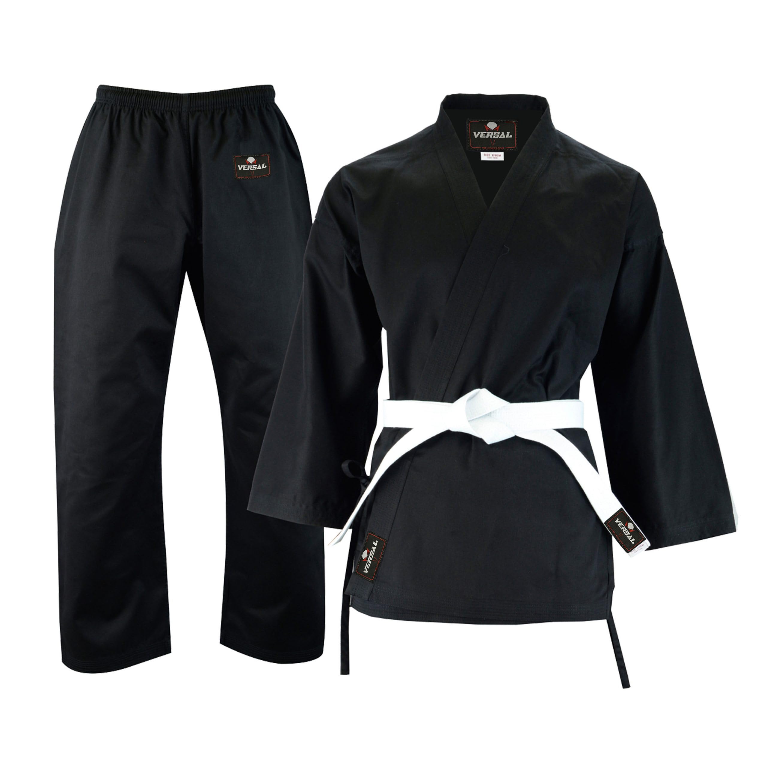 VERSAL Karate-Gi für Kinder/Erwachsene, Karate-Uniform, weiß, 227 g, leichtes Polycotton, Kampfsport, Training, Sparring, Taekwondo-Uniform mit Gürtel