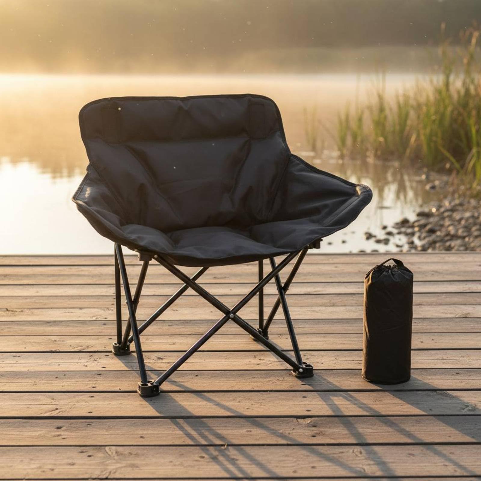 F Fityle Silla Plegable Acolchada Silla Reclinable Silla Alta con Respaldo Silla de Camping Estructura de Acero al Carbono y Tela Oxford 600D Respaldo, Negro, Acolchado Deluxe