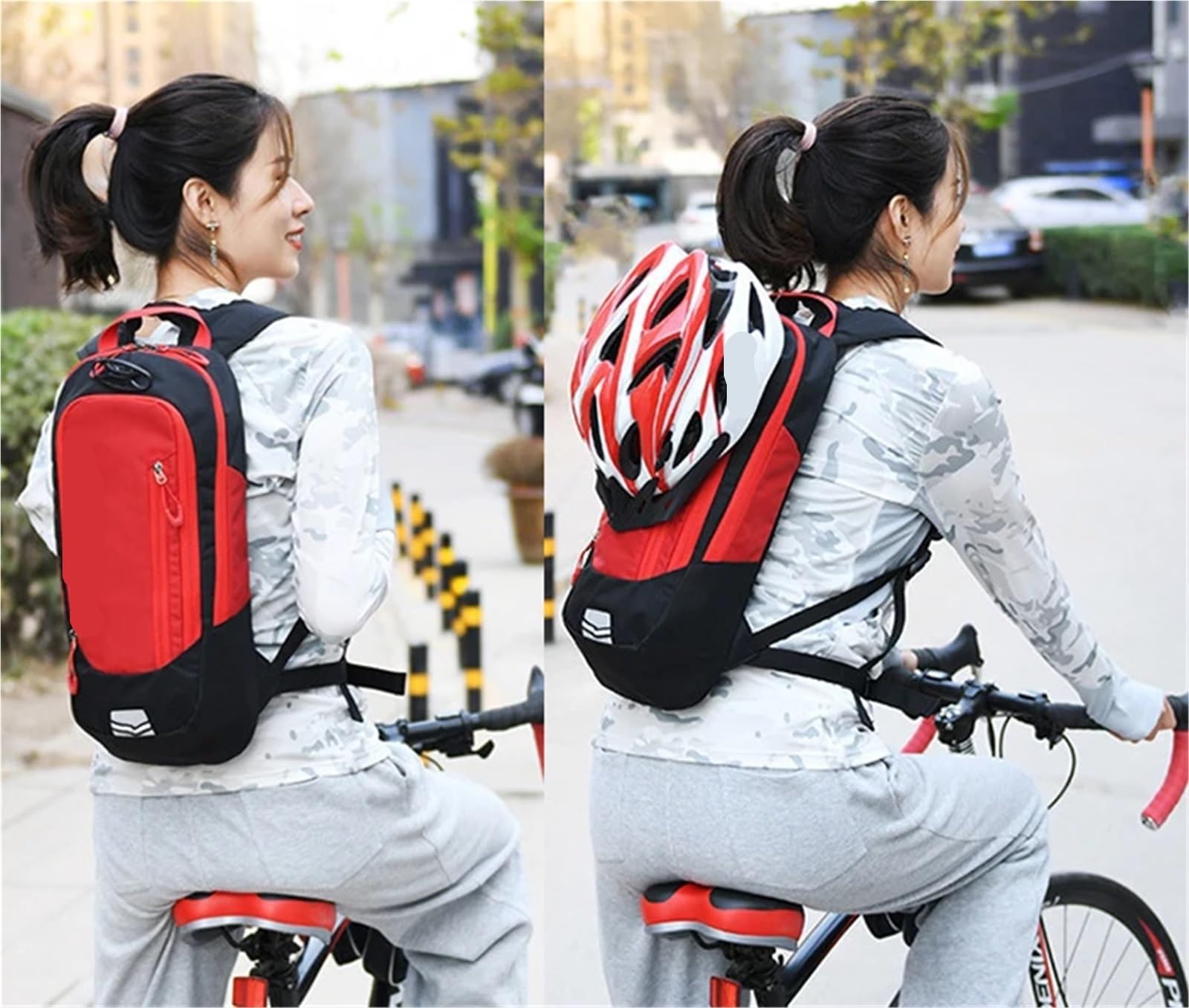 Zaino da Ciclismo Zaino da Bici Sportivo da 10 Litri Borse da Ciclo d'Acqua Corsa da Ciclismo Zaini da Bicicletta con idratazione Strisce Riflettenti Zaino per La Bicicletta(Black Red)