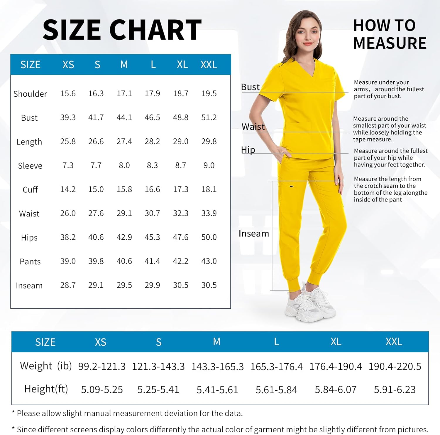 niaahinn Scrubs Top with V-Neck & Multifunctional Pocket Jogger Pants Scrub Suit Medical Uniform for Women