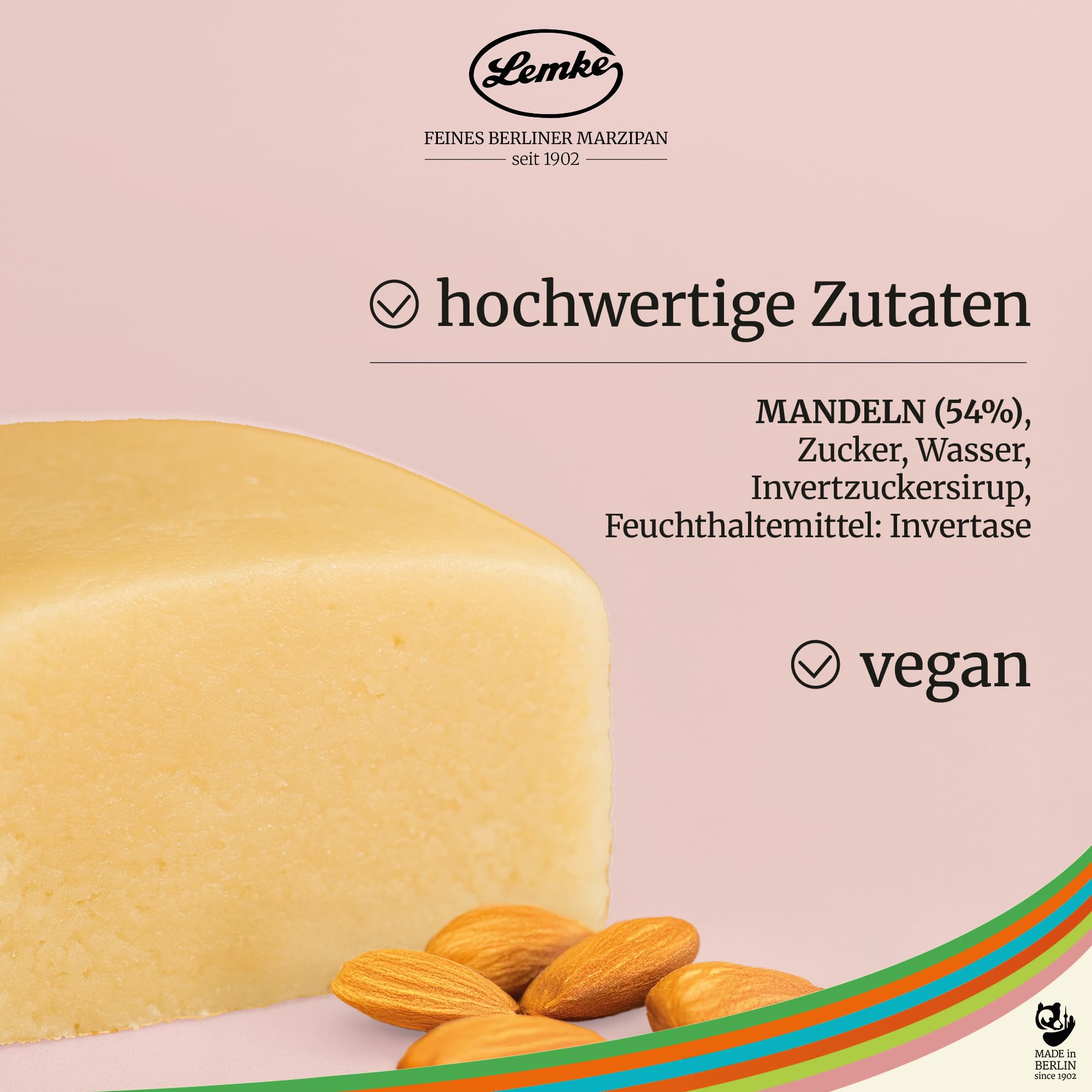 Lemke Simply Pure - Mazapán en bruto (200 g, mazapán fino de Berlín crudo sin alcohol, 54% de almendras, masa cruda para hornear, para bombones y postres, natural y puro placer)