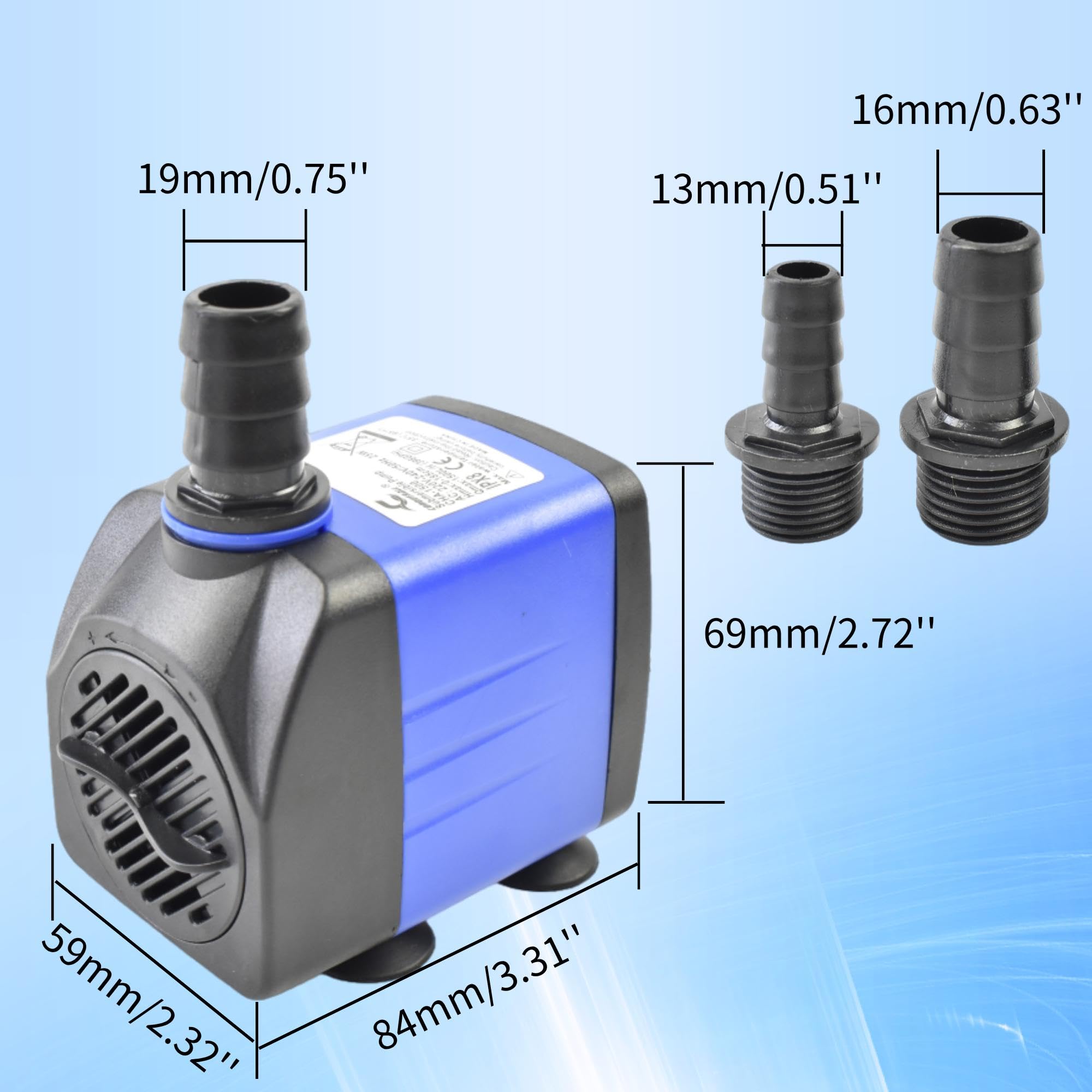 Conquerall 396GPH 1500L/H AC 220V Pompa sommersa 25W Ultra silenziosa per grandi vasche per pesci, cascate, fontane all'aperto e fontane d'acqua per animali domestici