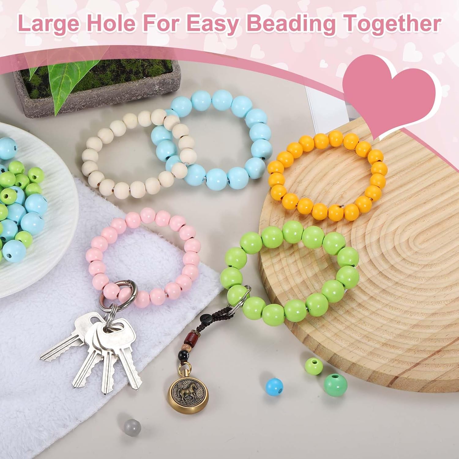 MECCANIXITY 100pcs Light Purple Colored Wooden Beads 12mm Dia. 3.3mm Hole Large Round Natural Dyed Wood Loose Spacer Ball Bulk for DIY Bead Crafts Making Home Decor - Image 3