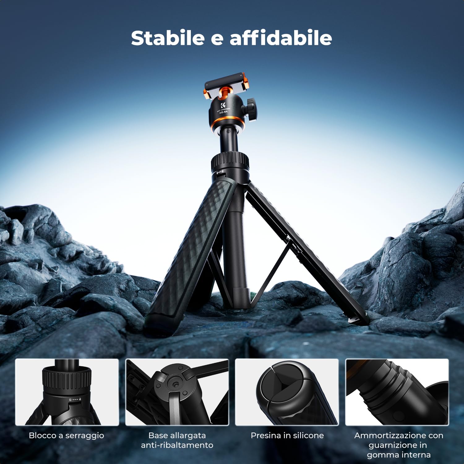 K&F CONCEPT Treppiede Bastone Selfie 65 cm Compatibile con DJI Osmo Nano/Action 6, Monopiede Estraibile, Chiusura Magnetica, Testa Sferica 360°, Supporto per Vlogging