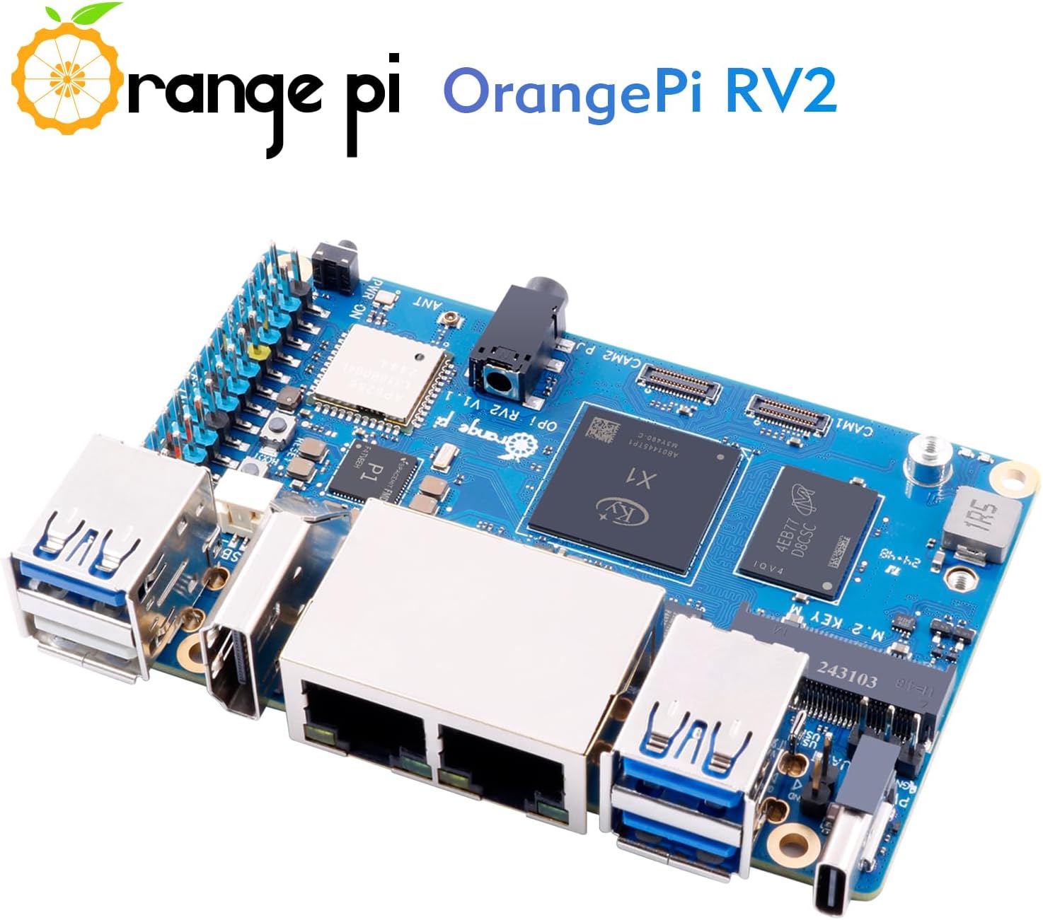 Orange Pi RV2 8GB RAM LPDDR4X RISC V 8 Core 2Tops Al Arithmetic Power Development Board, Wi-Fi 5+BT 5 with BLE Support Single Board Computer Run Ubuntu24.04 (8GB+Supply)