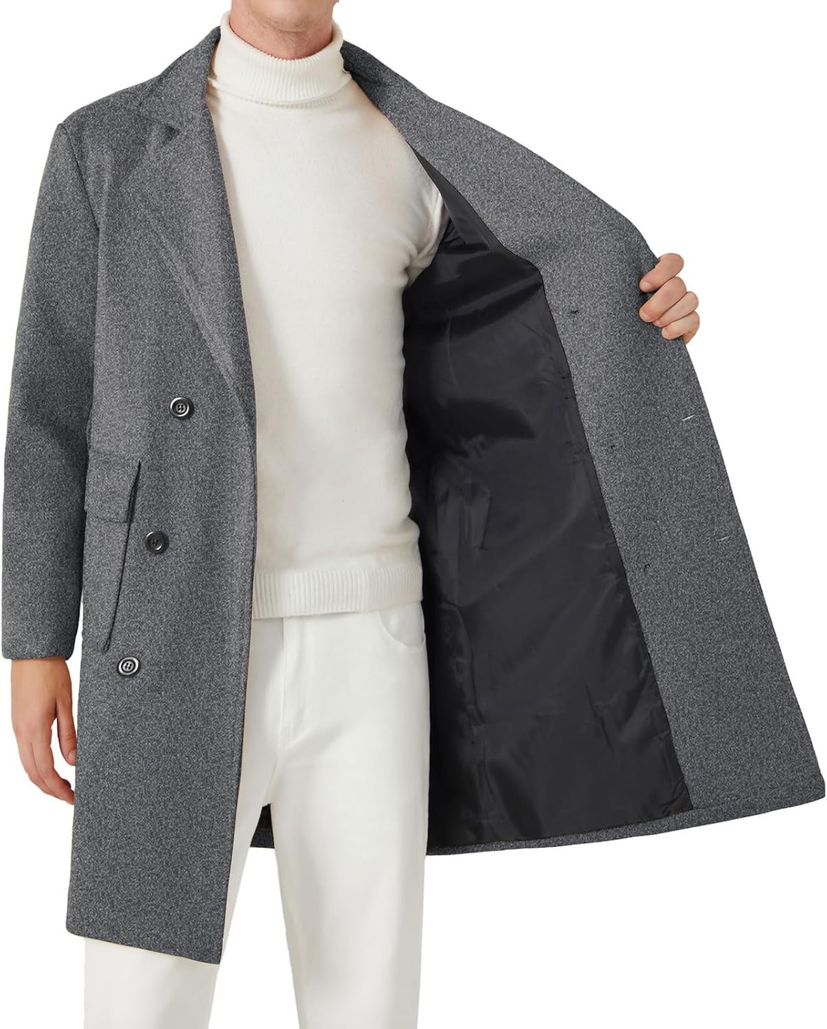 FTIMILD Men's Wool Blend Pea Coat in Grey