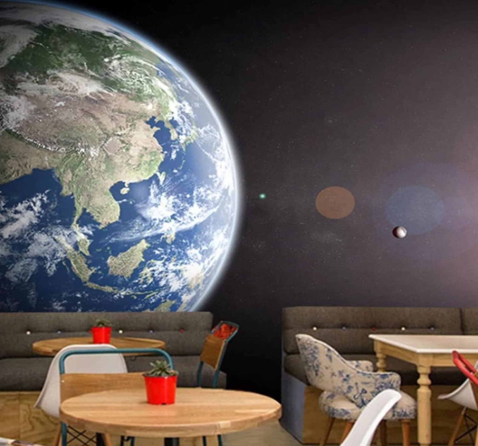 XLMING Minimalist Three Dimensional Starry Sky Moon Earth 3D Wallpaper Luxury Silk Study Dining Feature Sofa Grey Bedroom Living Room Tv Decorative Wall-400cm×280cm