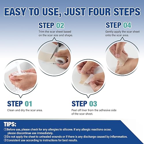 Miniatura 7 de Silicone Scar Sheets,Silicone Scar Tape(1.6"x 158" Roll-4 meters),Silicone Scar Sheets for Surgical Scars,Keloid Bump Removal,Scar Tape for